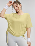 Flexvibe Plus-Size Loose Yoga Short Sleeve - Drawstring Ruched Slimming Workout
