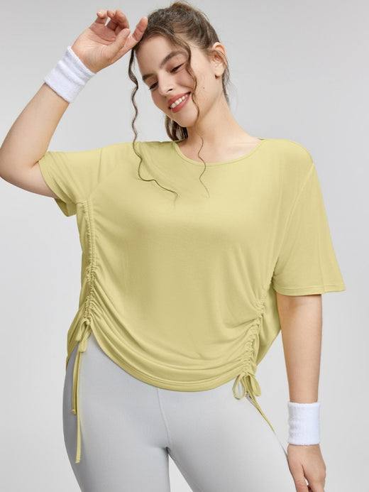 Flexvibe Plus-Size Yoga Short Sleeve Top | Drawstring Ruched, Slimming, M–2XL, 3 Colors