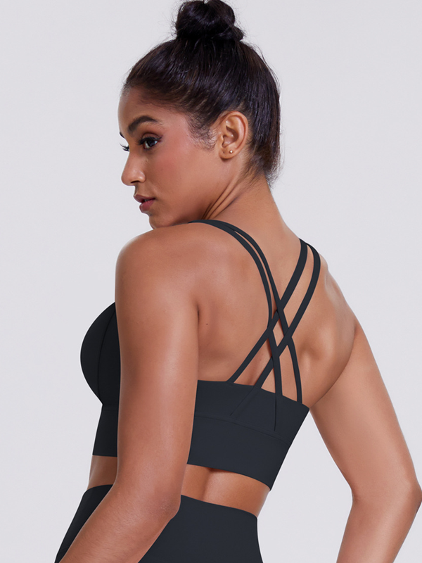 Flexvibe Brushed Cross Back Sports Bra High Support Breathable Removable Pads