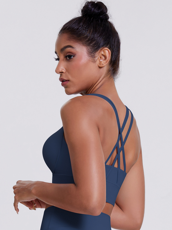 Flexvibe Brushed Cross Back Sports Bra High Support Breathable Removable Pads