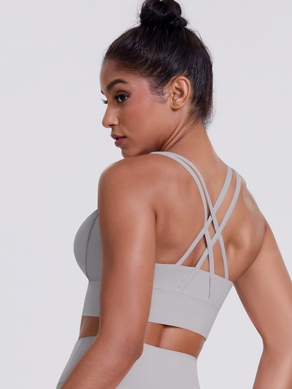 Flexvibe Brushed Cross Back Sports Bra High Support Breathable Removable Pads