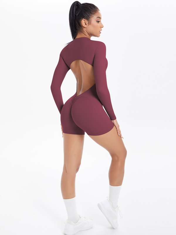 Flexvibe Cutout Open-Back Half-Zip Bodysuit - Stretchy Breathable Moisture-Wicking Workout Wear