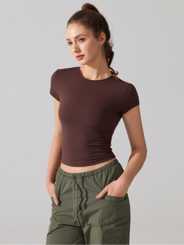 Flexvibe Quick Dry Sports Tee Crew Neck Fitted Waist High Elastic Slim Fit