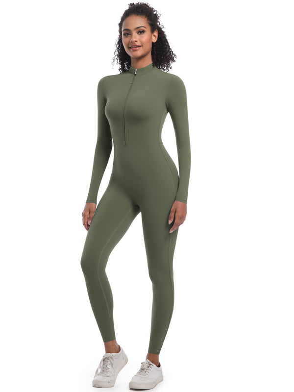 Flexvibe Women’s Yoga Pilates Bodysuit - Half-Zip Slim-Fit Breathable Athletic Wear