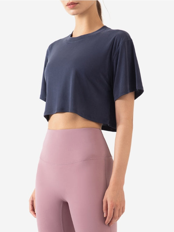 Flexvibe Women’s Yoga Gym Cover-Up - Modal Loose Crop Top Breathable Short Sleeve