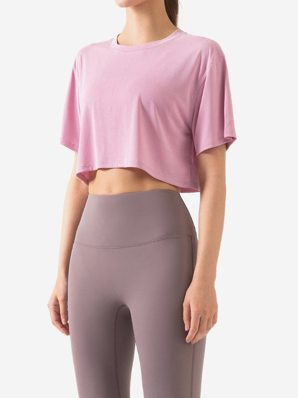 Flexvibe Women’s Yoga Gym Cover-Up - Modal Loose Crop Top Breathable Short Sleeve