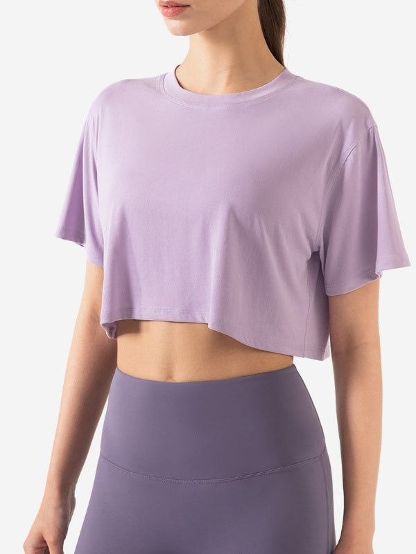 Flexvibe Women’s Yoga Gym Cover-Up - Modal Loose Crop Top Breathable Short Sleeve