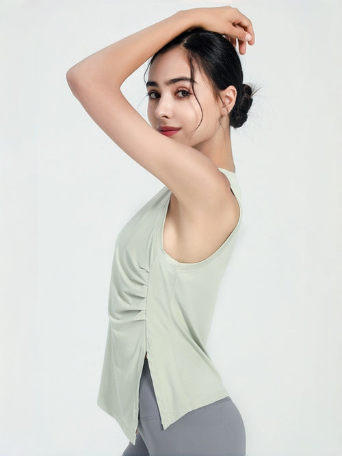 Flexvibe workout tank side view for gym-to-street, with tummy control and soft stretch