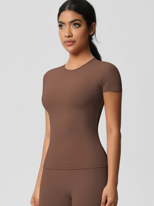 Flexvibe Double-Sided Brushed Yoga Top | Short-Sleeve, Slim-Fit, S–XL, 10 Colors