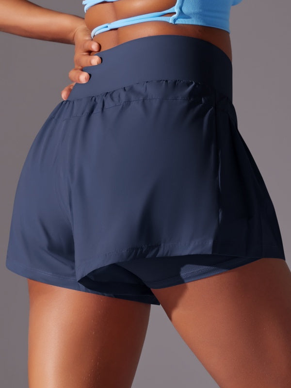 Flexvibe Stretchy Double-Layer Athletic Shorts - High-Waisted Breathable Tennis Yoga