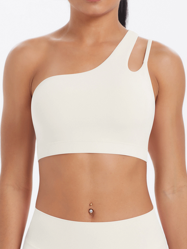 Flexvibe One Shoulder Sports Bra Removable Pads Brushed Nylon High Elastic