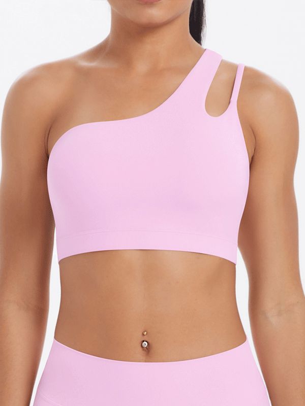 Flexvibe One Shoulder Sports Bra Removable Pads Brushed Nylon High Elastic