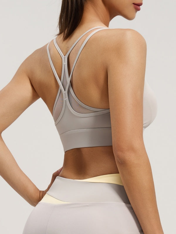 Flexvibe Mesh Crisscross-Back Sports Bra - Wireless Breathable Non-Slip Yoga Gym Top