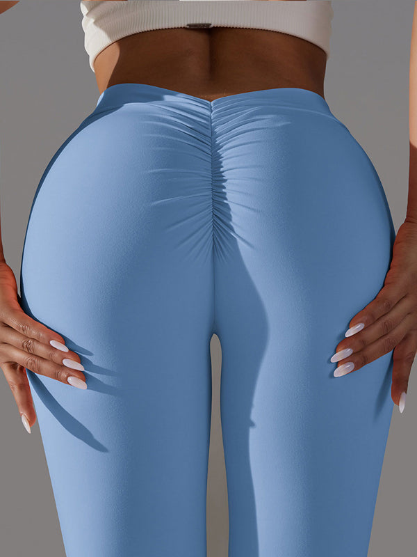 Flexvibe V-Waist Ruffled Yoga Capris - High Waisted Butt Lifting Tummy Control Solid Color