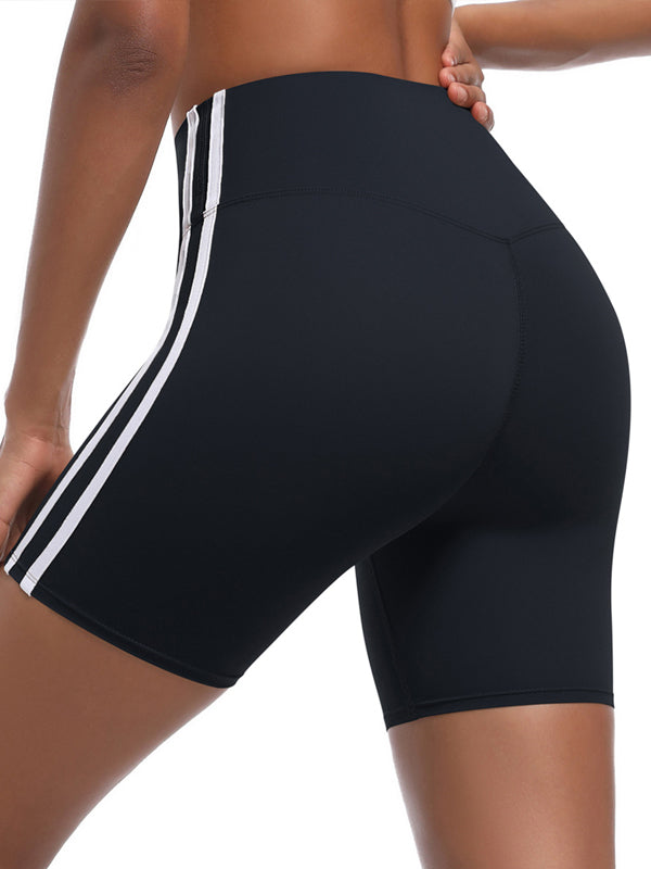 Flexvibe Striped High-Waisted Workout Shorts - Stretchy Breathable 3-Inch Yoga Bottoms