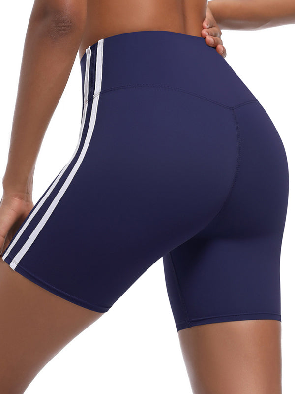 Flexvibe Striped High-Waisted Workout Shorts - Stretchy Breathable 3-Inch Yoga Bottoms