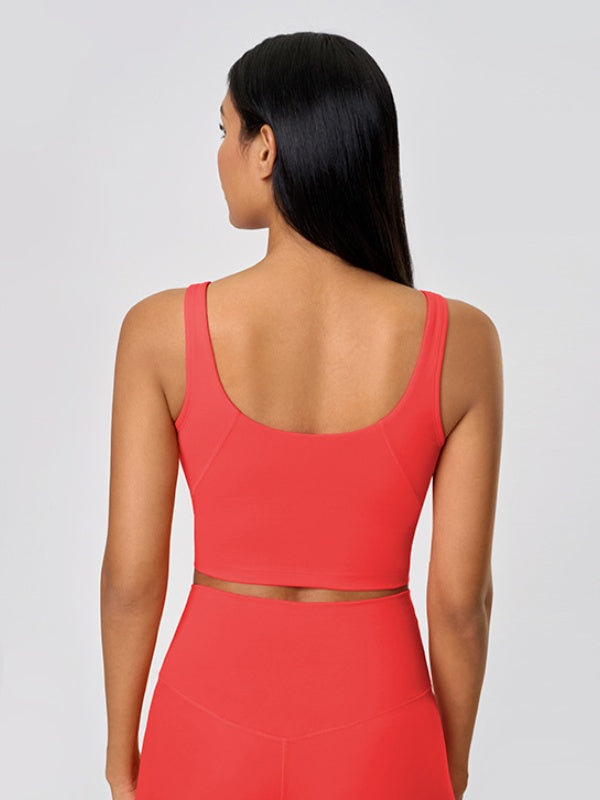 Flexvibe Backless Sports Bra - Wide Straps V-Neck Removable Padded Cups High Elastic