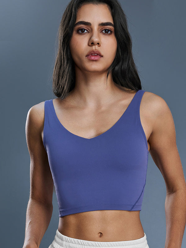 Flexvibe Backless Sports Bra - Wide Straps V-Neck Removable Padded Cups High Elastic