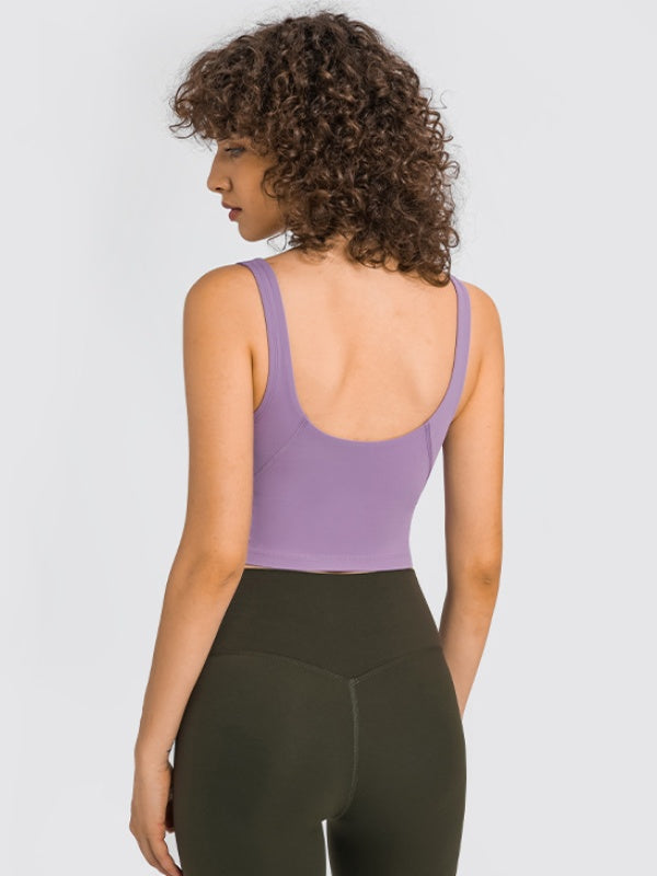 Flexvibe Backless Sports Bra - Wide Straps V-Neck Removable Padded Cups High Elastic