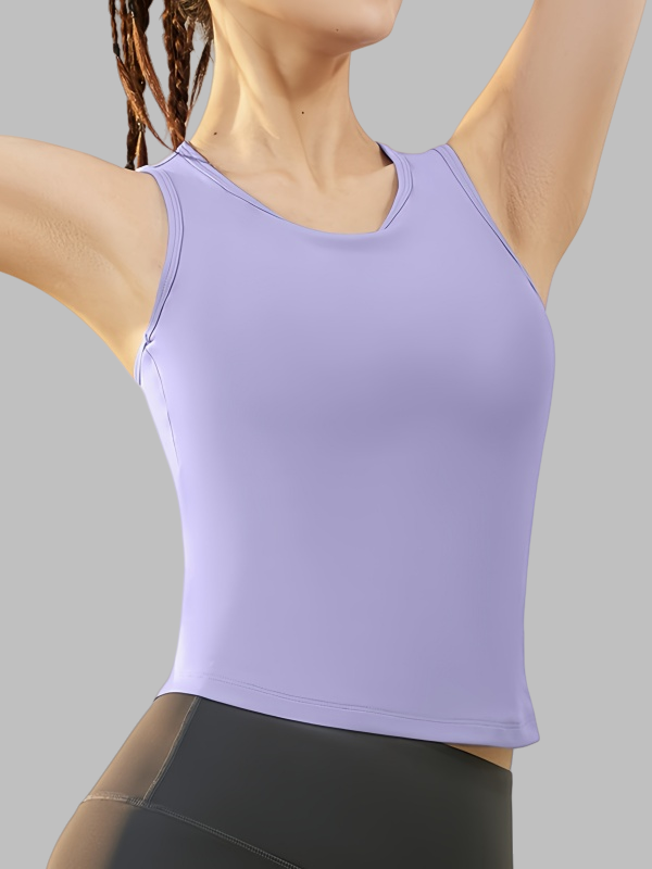 Flexvibe Crew Neck Sports Tank Top with Built-in Bra - Non-Slip Breathable Yoga Gym Workout Top