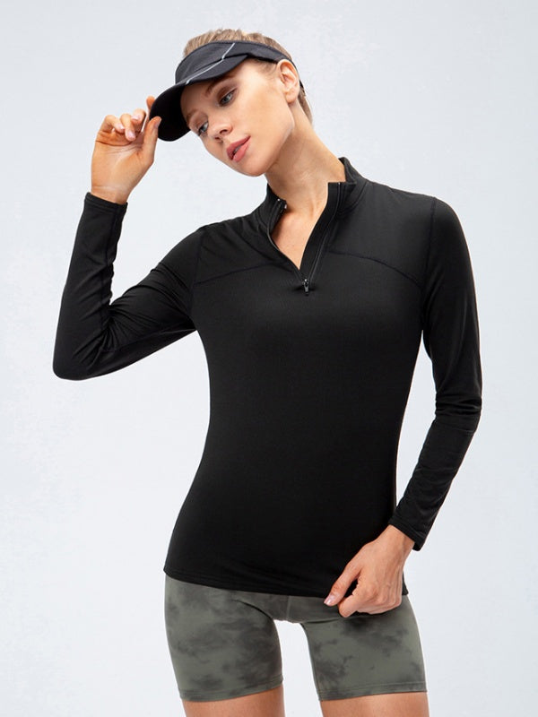 Flexvibe Fleece-Lined Sports Sweatshirt - Stand Collar High Elastic Slimming Tight Fit