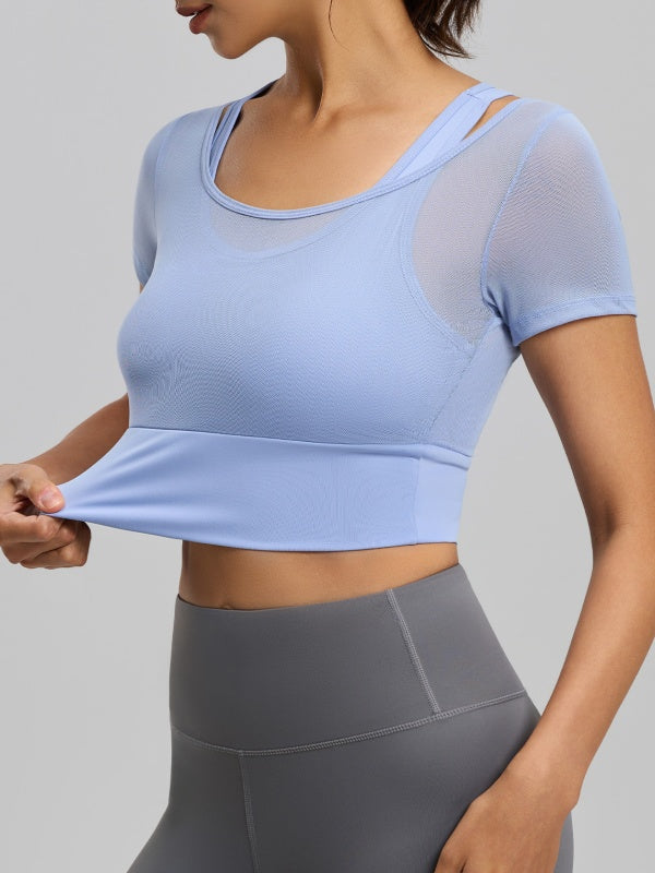 Flexvibe Mesh Paneled Sports Tee Barely There High Elastic Built-in Cups