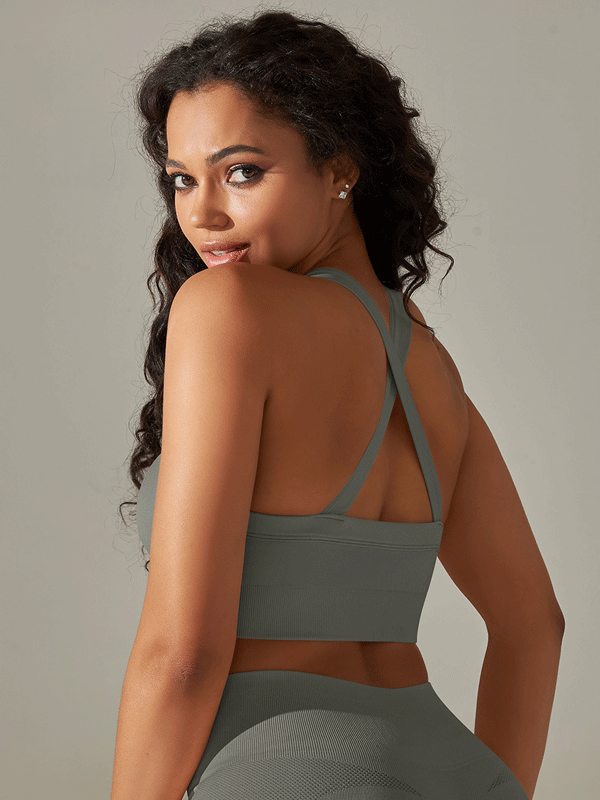 Flexvibe Seamless Knit Sports Bra Crisscross Back High Elastic Removable Pads