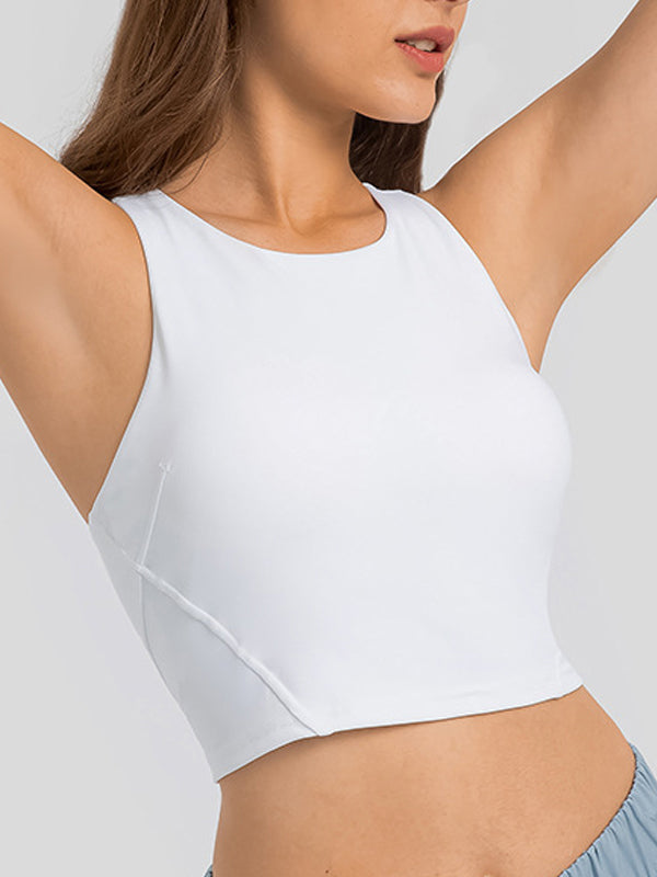 Flexvibe Barely-There Fitted Yoga Tank - Crew Neck Padded Cups High Elastic Moisture Wicking