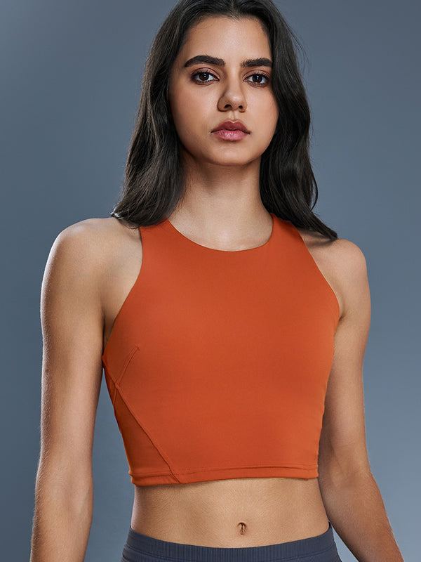 Flexvibe Barely-There Fitted Yoga Tank - Crew Neck Padded Cups High Elastic Moisture Wicking