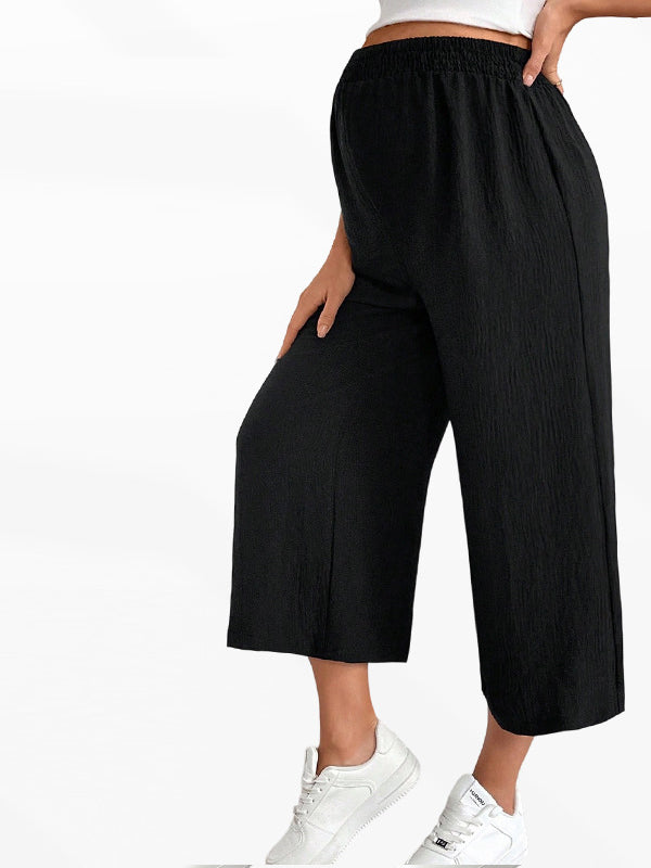 Flexvibe Maternity Wide Leg Cropped Pants - Tummy Support High Elastic Straight Pregnancy Bottoms