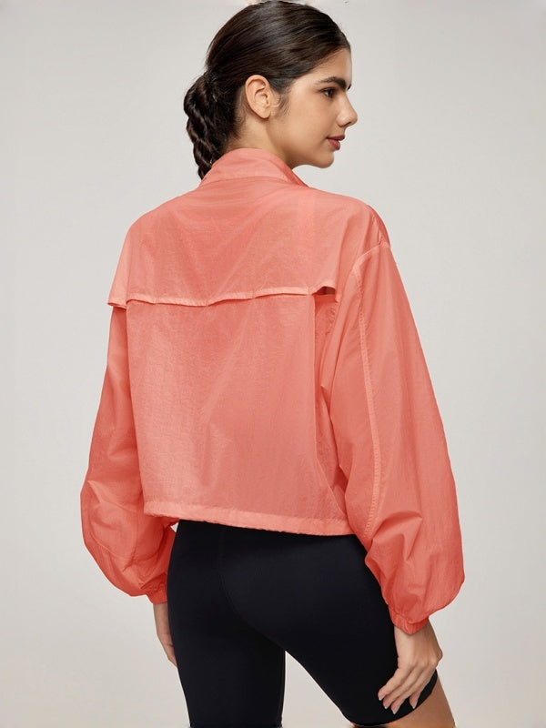 Flexvibe Women's Mountain Style Stand Collar Sports Jacket, Lightweight & Breathable Outdoor Coat, Loose Drawstring Casual Fitness Cardigan Top