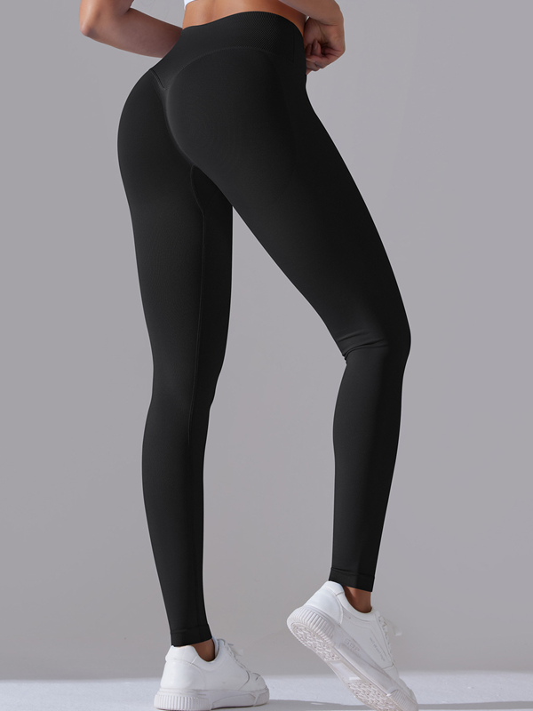 Flexvibe High Waisted Crisscross Waist Yoga Leggings - Seamless Knit Butt Lifting Solid Color