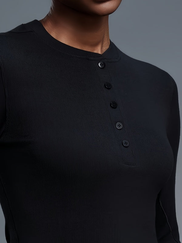 Flexvibe Half Placket Yoga T-Shirt Modal Stretchy Wrinkle-Resist for Gym Daily