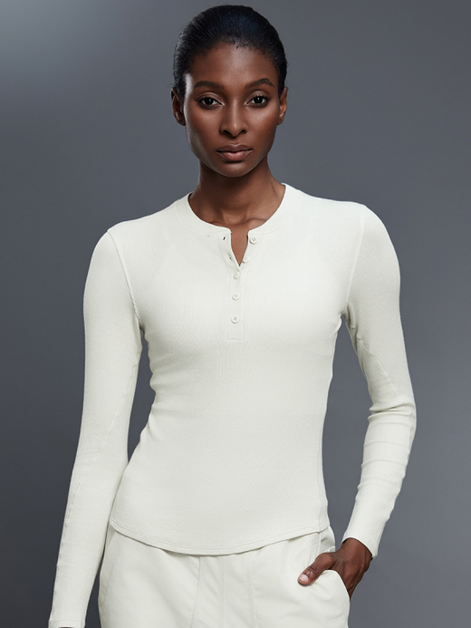 Flexvibe Half Placket Long Sleeve Yoga T-Shirt | Modal, Stretchy, Wrinkle-Resist, S–XL
