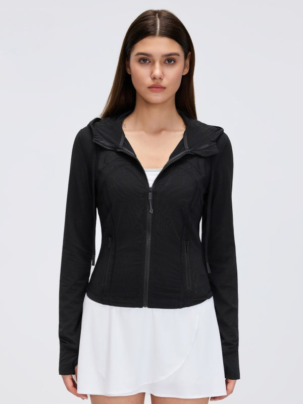 Flexvibe Mesh Breathable Hooded Sports Jacket, Slim Fit Yoga Running Fitness Coat For Women
