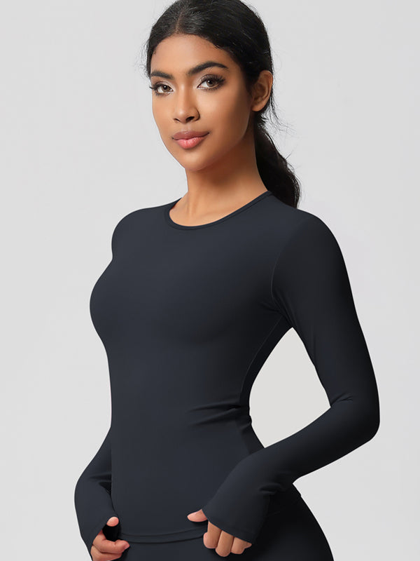 Flexvibe Double-Sided Brushed Sports Top - Tight Fit Moisture-Wicking Solid Color Long Sleeve