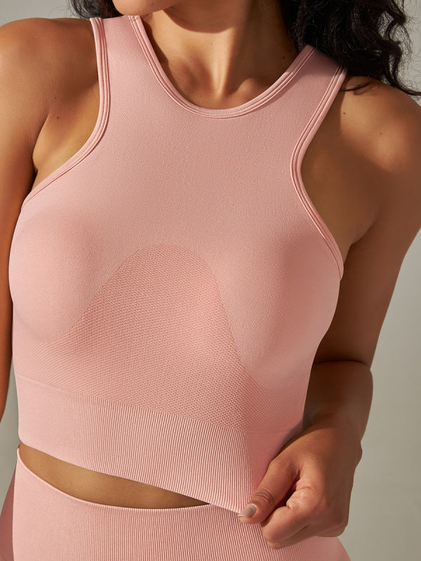 Flexvibe Seamless Yoga Tank Bra Shockproof Mid-Length Racerback Removable Pads