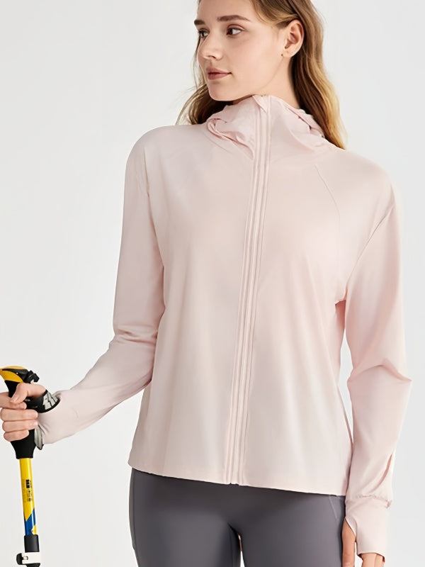 Flexvibe Women's UPF 50+ Sun Protection Hoodie Jacket, Lightweight Breathable Long Sleeve Sun Shirt, Loose Hip-Covering Cool Skin Coat with Pocket for Beach Hiking Outdoor Sports