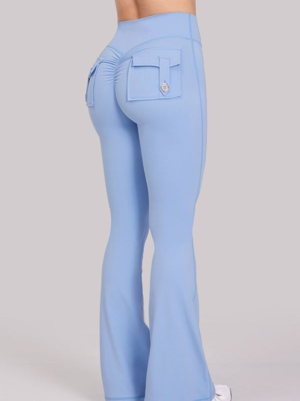 High-Waisted Cargo Flare Yoga Pants - Sculpting Tummy Control Fitness Leggings