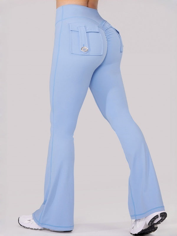 High-Waisted Cargo Flare Yoga Pants - Sculpting Tummy Control Fitness Leggings
