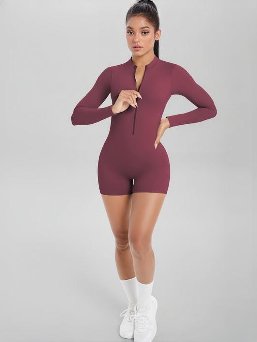 Flexvibe Cutout Open-Back Half-Zip Bodysuit - Stretchy Breathable