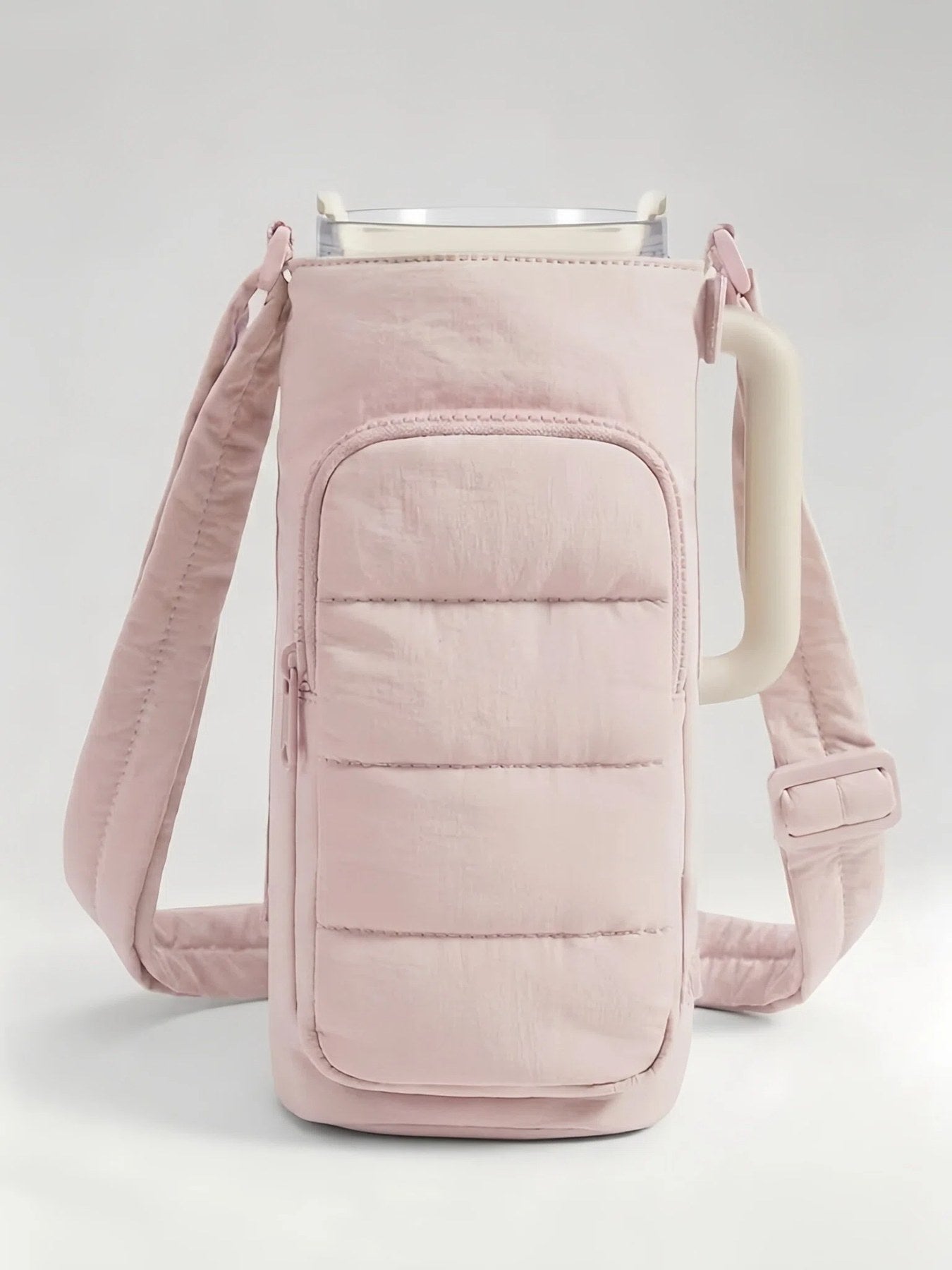 Flexvibe Puffer Water Bottle Crossbody Bag | Lightweight Tumbler Carrier Sling Bag for Women - Blush Pink