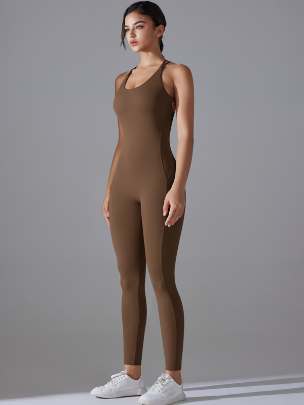 Flexvibe Cross Open Back Seamless Fitness Bodysuit - Stretchy Breathable Moisture-Wicking Wear