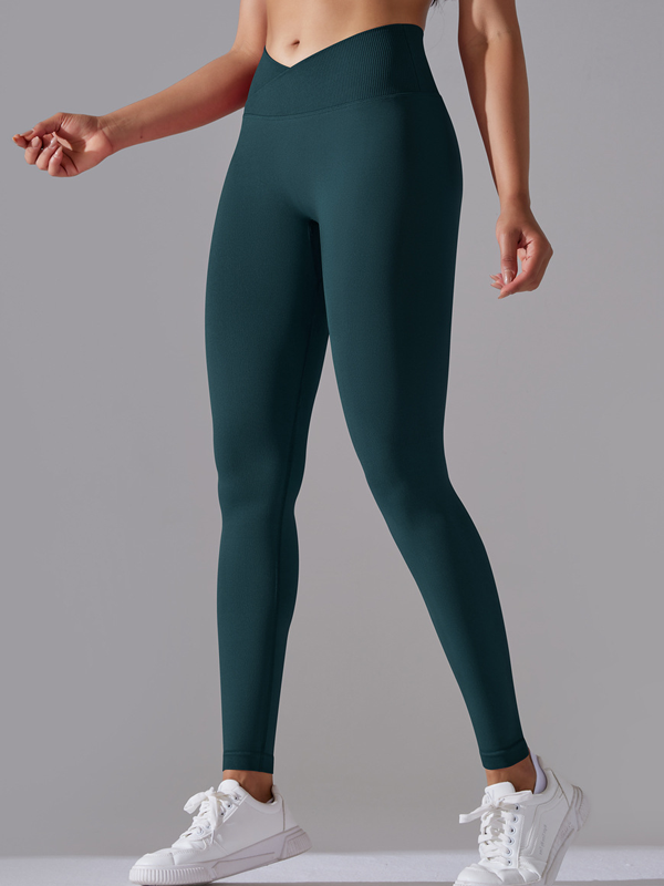 Flexvibe High Waisted Crisscross Waist Yoga Leggings - Seamless Knit Butt Lifting Solid Color