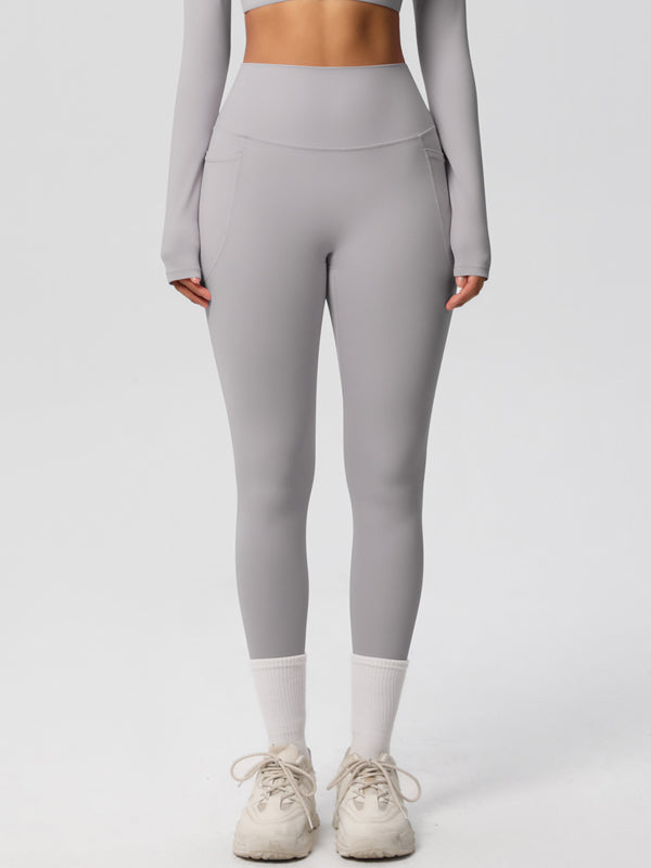 Flexvibe High Waisted Double-Sided Brushed Yoga Leggings - High Elastic Side Pockets Tummy Control