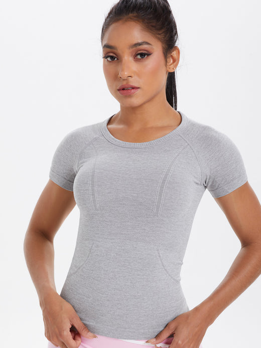 Flexvibe Seamless Knitted Gym Daily Wear Tee | Solid Color, High-Elastic, 9 Colors, S–XL