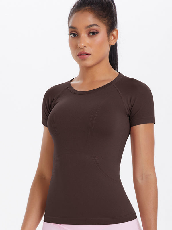 Flexvibe Women’s Gym Daily Wear Tee - Solid Color Seamless Knitted High Elastic