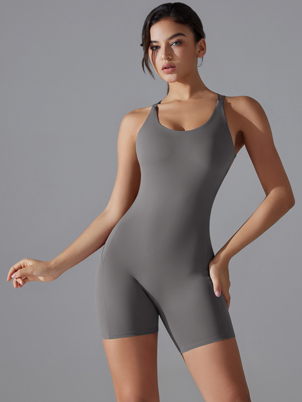 Flexvibe Cross Open Back Seamless Bodysuit - High-Stretch Slim-Fit Long Pants Workout Wear
