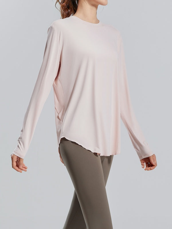 Flexvibe Ice Silk Yoga Hoodie Crew Neck Breathable Slim Fit Long Sleeve Sun Protection