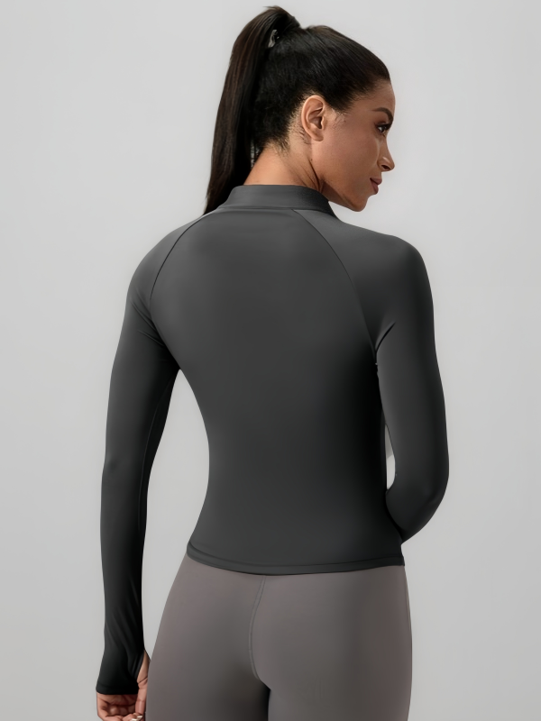 Flexvibe Women’s Yoga Fitness Long Sleeve - Naked Feel Half-Zip Stand Collar Tight Fit